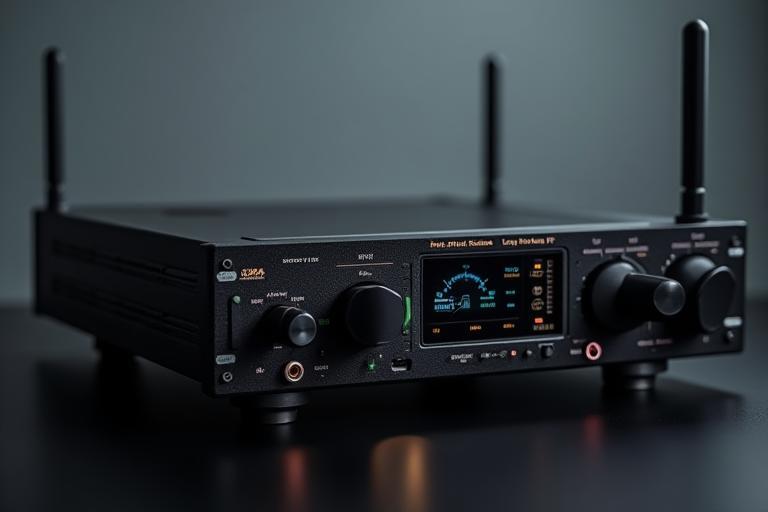 Professional long-range RF transmitter close-up